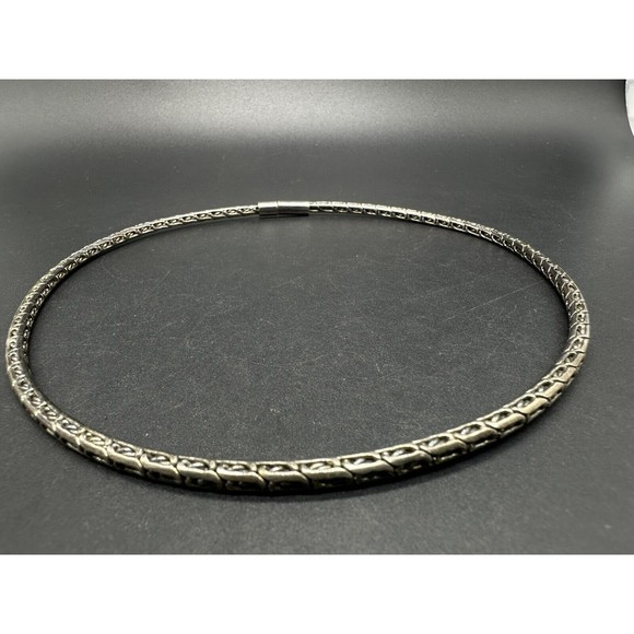 Vtge 16” Textured Ethnic Link Chain Abstract Bar Design Choker Necklace 925 34Gs - Picture 1 of 8